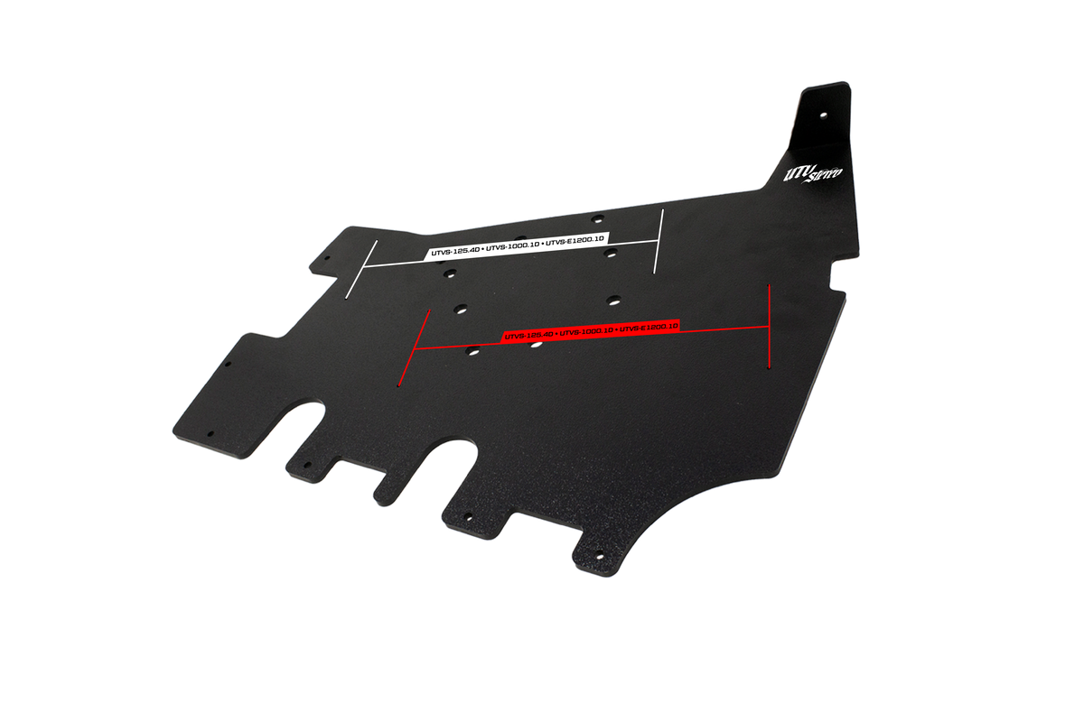 UTV Sierra black metal skid plate with measurement lines and model numbers