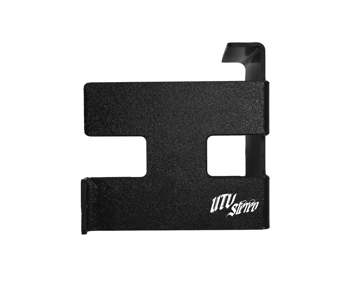 Black metal UTV Stereo mounting bracket