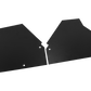 Two black metal automotive splash guard panels with pre drilled mounting holes