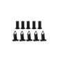 Ten black plastic automotive trim fasteners arranged in two rows