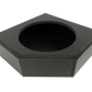 Black pentagonal speaker enclosure with a circular cutout