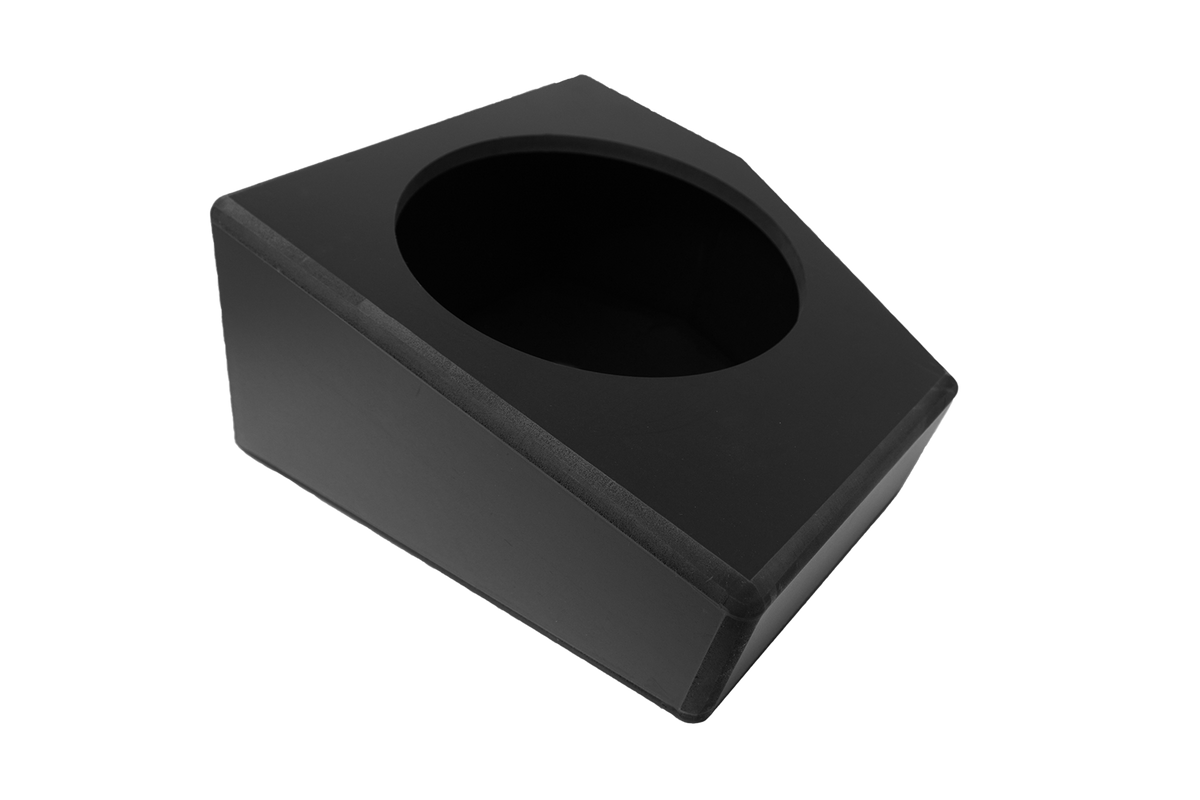 Black angled subwoofer enclosure box
