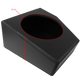UTV Stereo black subwoofer enclosure with dimension markings