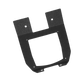 Black metal mounting bracket with a central square cutout and predrilled holes