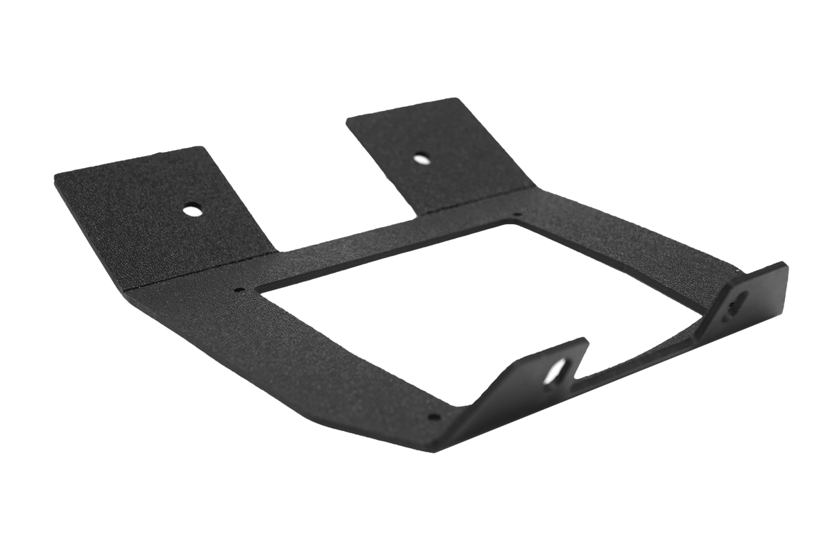 Black metal mounting bracket with four bolt holes