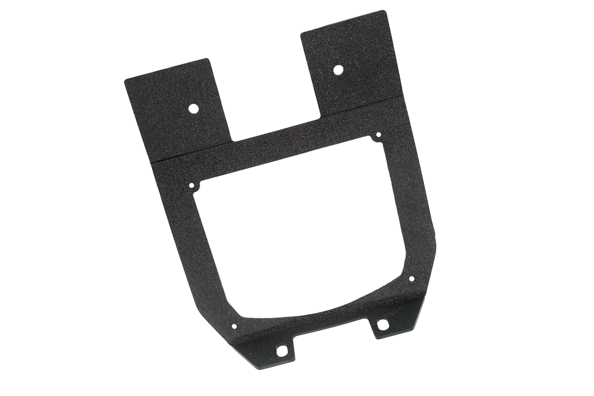 UTV Stereo black mounting bracket with central cutout and screw holes
