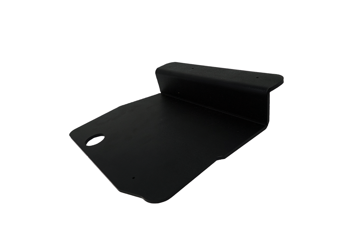 UTV Stereo black metal mounting bracket with circular cutout