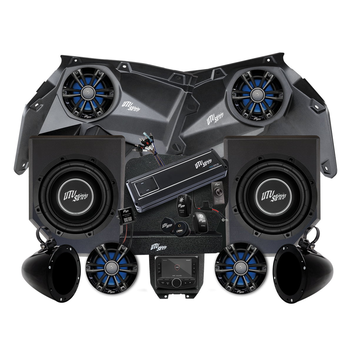 UTV Stereo audio system bundle with speakers subwoofers amplifier and head unit