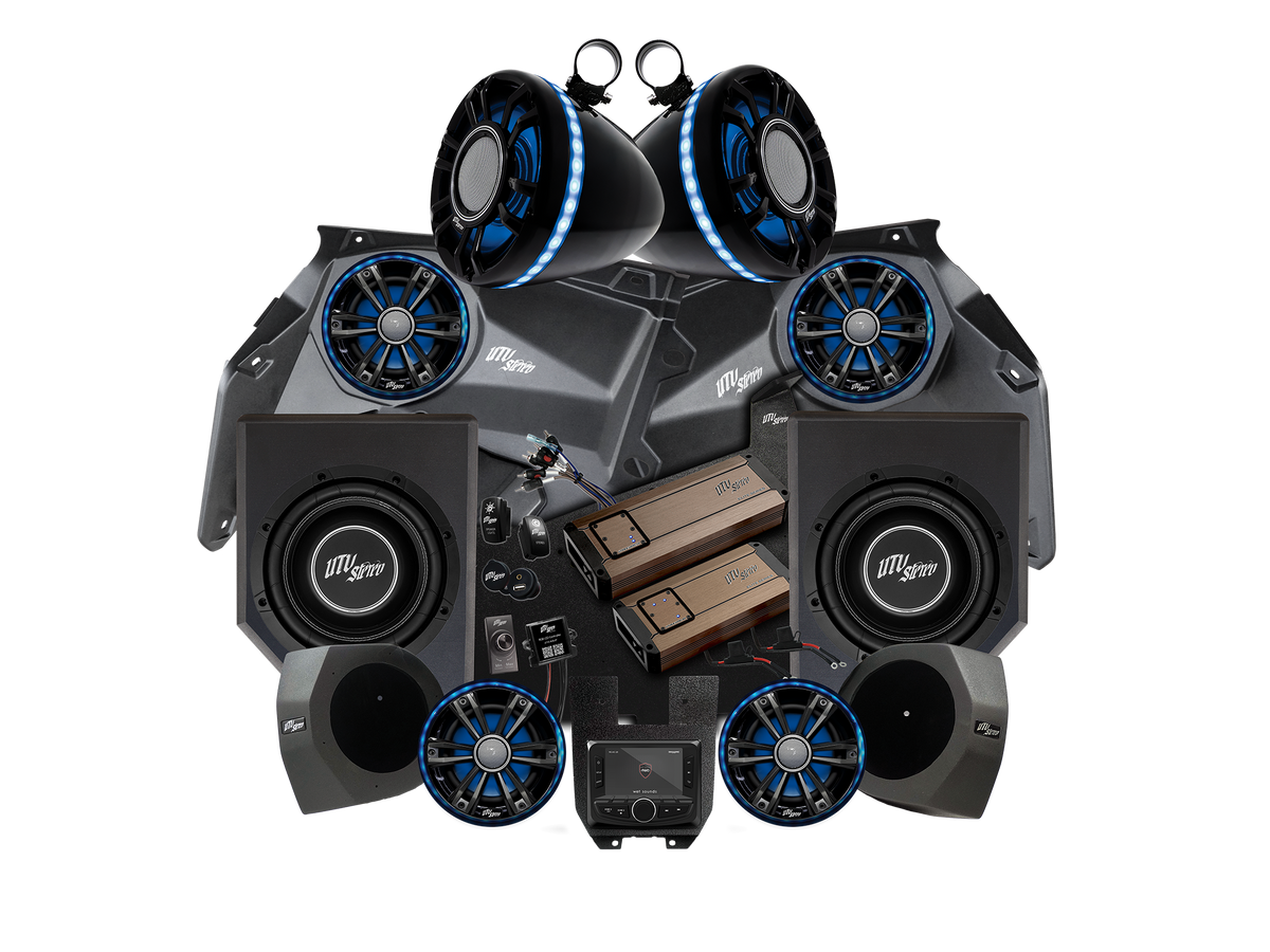 UTV Stereo audio system bundle with speakers subwoofers amplifiers and head unit