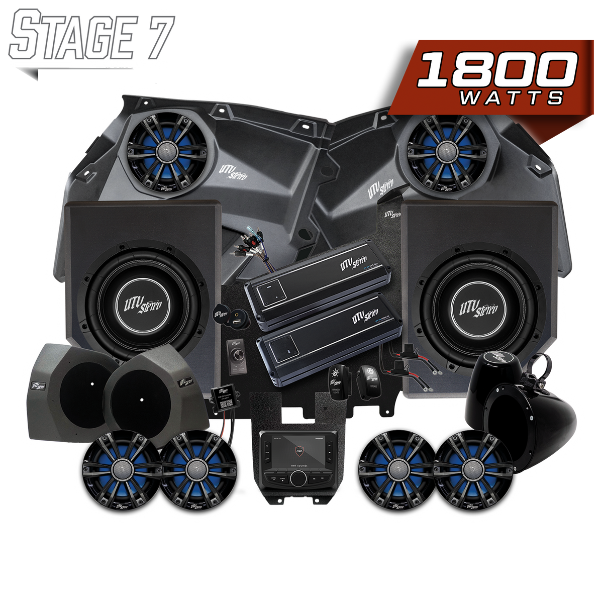 UTV Stereo Stage 7 audio system with speakers subwoofers amplifiers and head unit