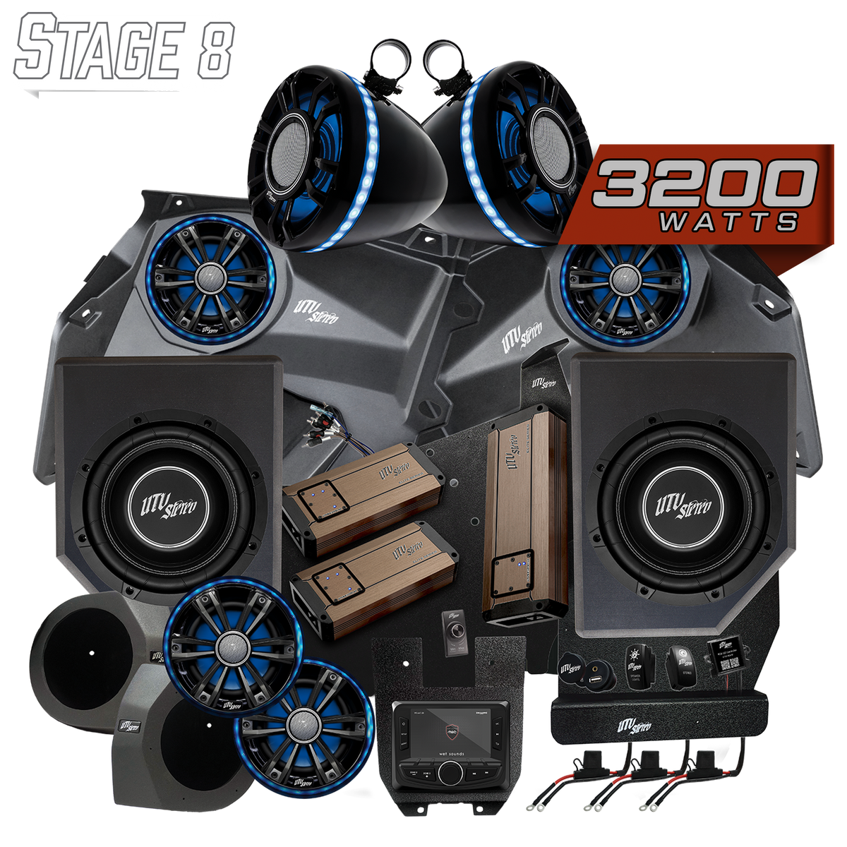 UTV Stereo Stage 8 audio system with speakers subwoofers amplifiers and head unit