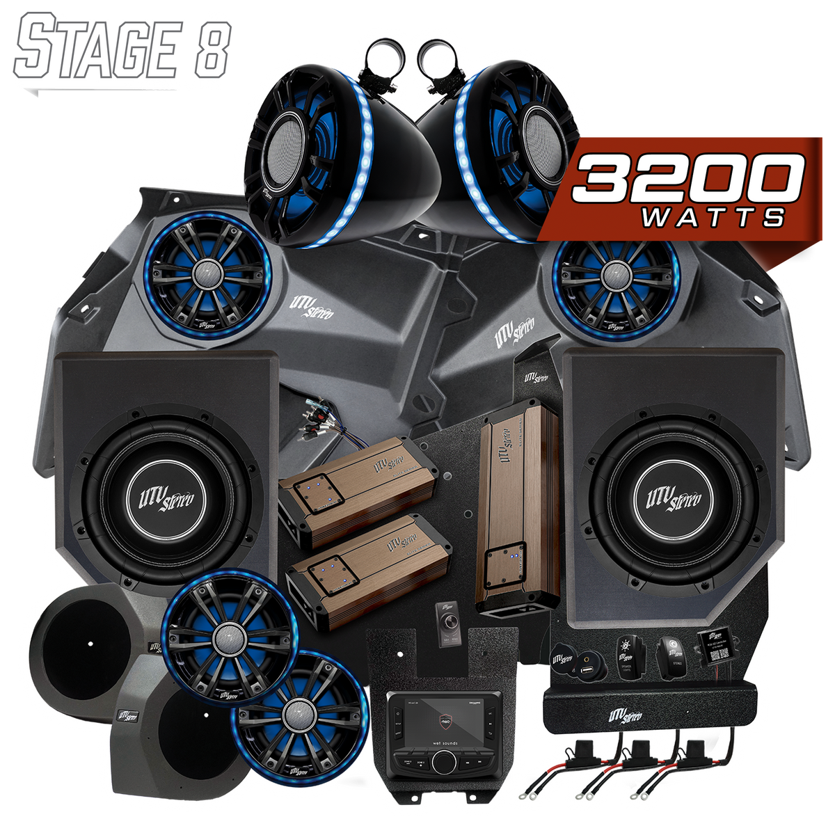 UTV Stereo Stage 8 audio system kit with speakers subwoofers amplifiers and head unit