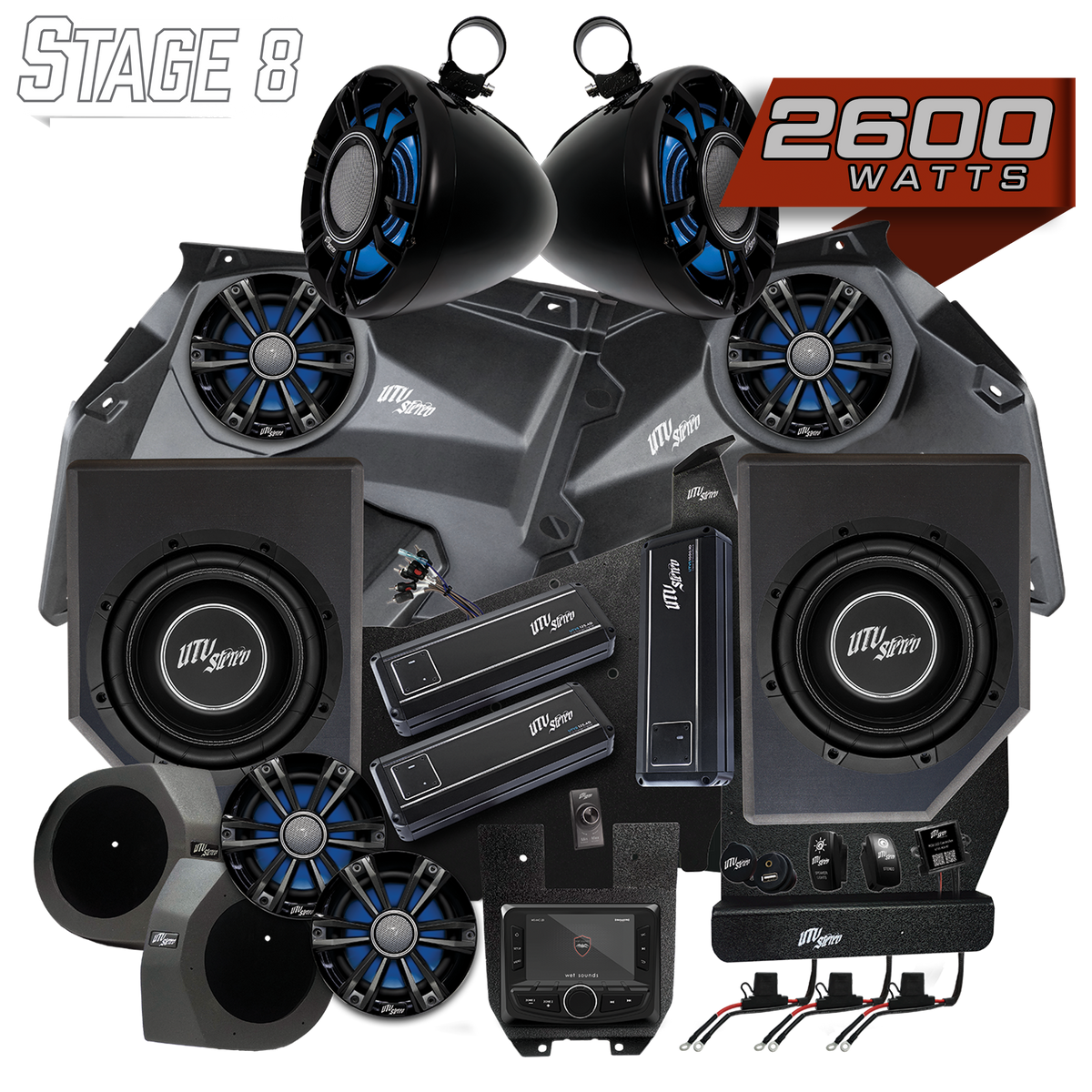 UTV Stereo Stage 8 audio system kit with speakers subwoofers amplifiers and head unit