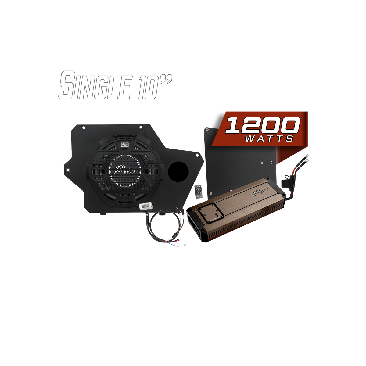 UTV Stereo single 10 inch subwoofer kit with 1200 watt amplifier and wiring