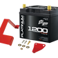 UTV Stereo Platinum Series 1200 AGM battery with red metal mounting brackets and hardware