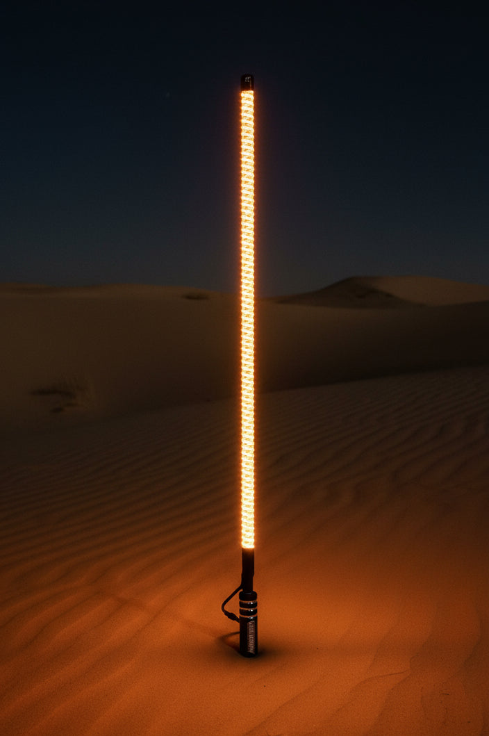 LED light whip with a Marshin Whips logo on a desert background