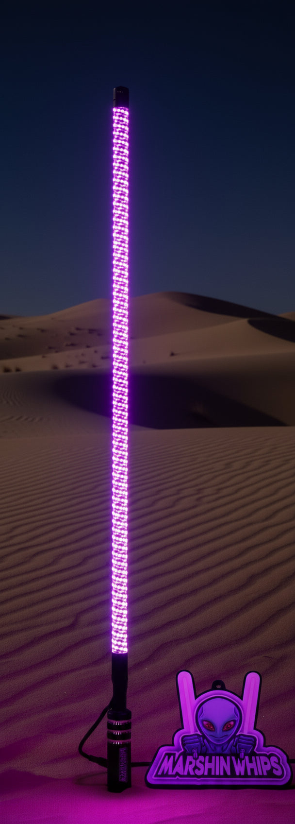 LED light stick with Marshin Whips logo on a purple background