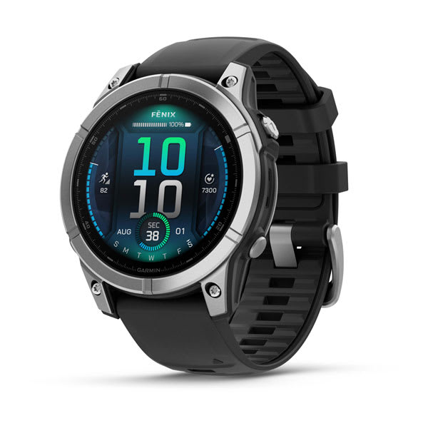 fēnix® E – 47 mm, AMOLED, Stainless Steel with Black Silicone Band