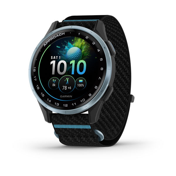 Garmin Approach® J1 - Cloud Blue Aluminum Bezel with Black/Azure ComfortFit Fabric Band