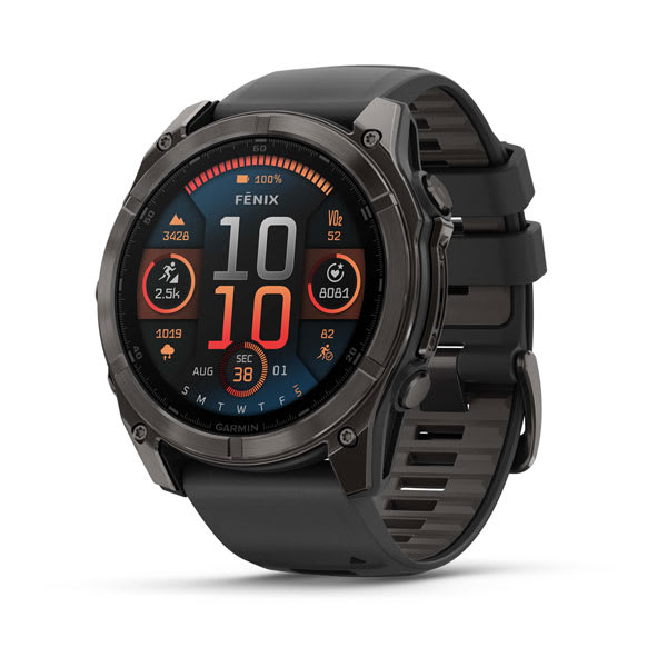fēnix® 8 – 51 mm, AMOLED, Sapphire, Carbon Gray DLC Titanium with Black/Pebble Gray Silicone Band