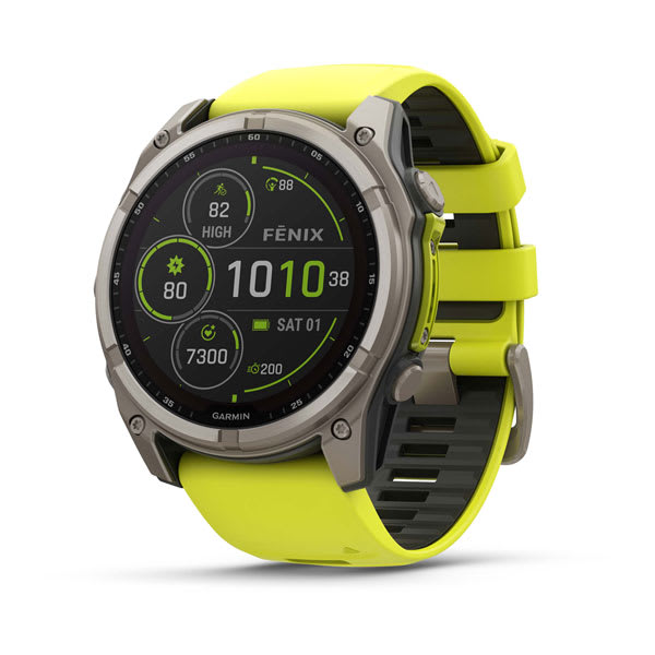 fēnix® 8 – 51 mm, Solar, Sapphire, Titanium with Amp Yellow/Graphite Silicone Band