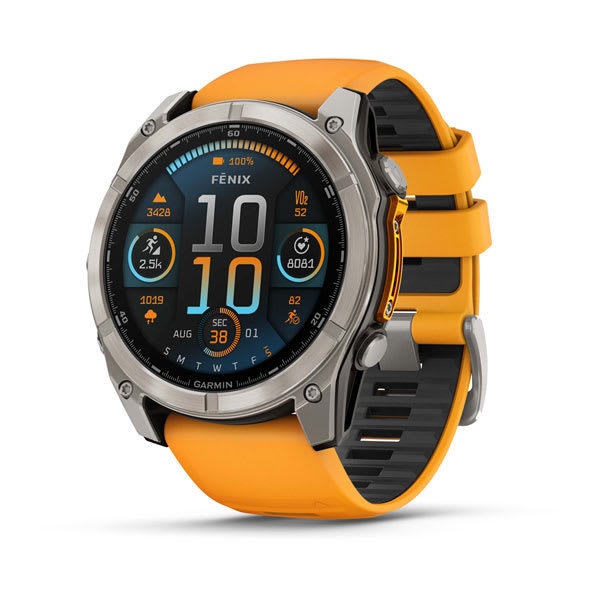 fēnix® 8 – 51 mm, AMOLED, Sapphire, Titanium with Spark Orange/Graphite Silicone Band