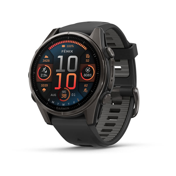 fēnix® 8 – 43 mm, AMOLED, Sapphire, Carbon Gray DLC Titanium with Black/Pebble Gray Silicone Band