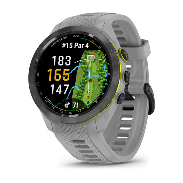 Garmin Approach® S70 - 42 mm / Black/Amp Yellow Ceramic Bezel with Powder Gray Silicone Band