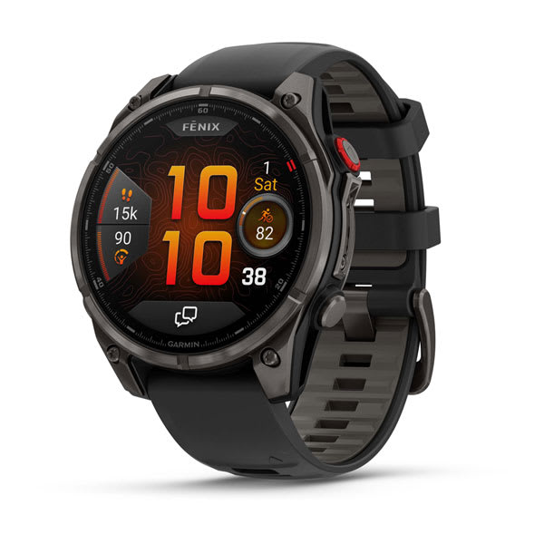 fēnix® 8 Pro – 47 mm, AMOLED, Sapphire, Carbon Gray DLC Titanium with Black/Pebble Gray Silicone Band