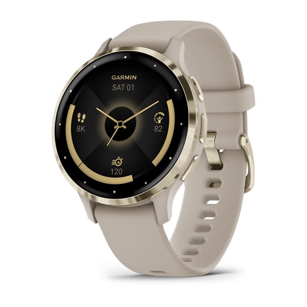 Venu® 3S, Soft Gold Stainless Steel Bezel with French Gray Case and Silicone Band