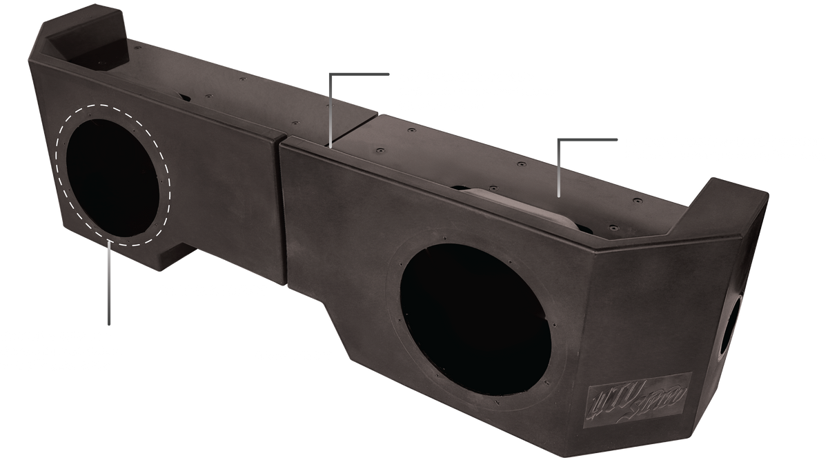 UTV Stereo dual subwoofer enclosure with mounting points