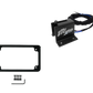 UTV Stereo license plate mount with wiring harness and black frame with mounting hardware
