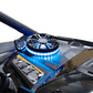 UTV Stereo speaker system with blue LED lighting installed in a vehicle dashboard