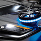 UTV Stereo speaker system with blue LED lighting installed on a vehicle dashboard