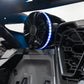 UTV Stereo speaker with blue LED ring mounted on a vehicle roll cage