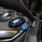 UTV Stereo speaker system with blue LED lighting installed on a vehicle dashboard