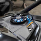 UTV Stereo speaker system with blue LED lighting installed in a vehicle dashboard