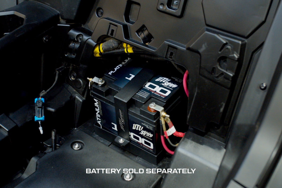 UTV Stereo Platinum 1000 battery installed in a vehicle battery compartment