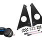 UTV Stereo speaker mounting kit with two speakers, two black metal brackets, screws, washers, and wiring harnesses