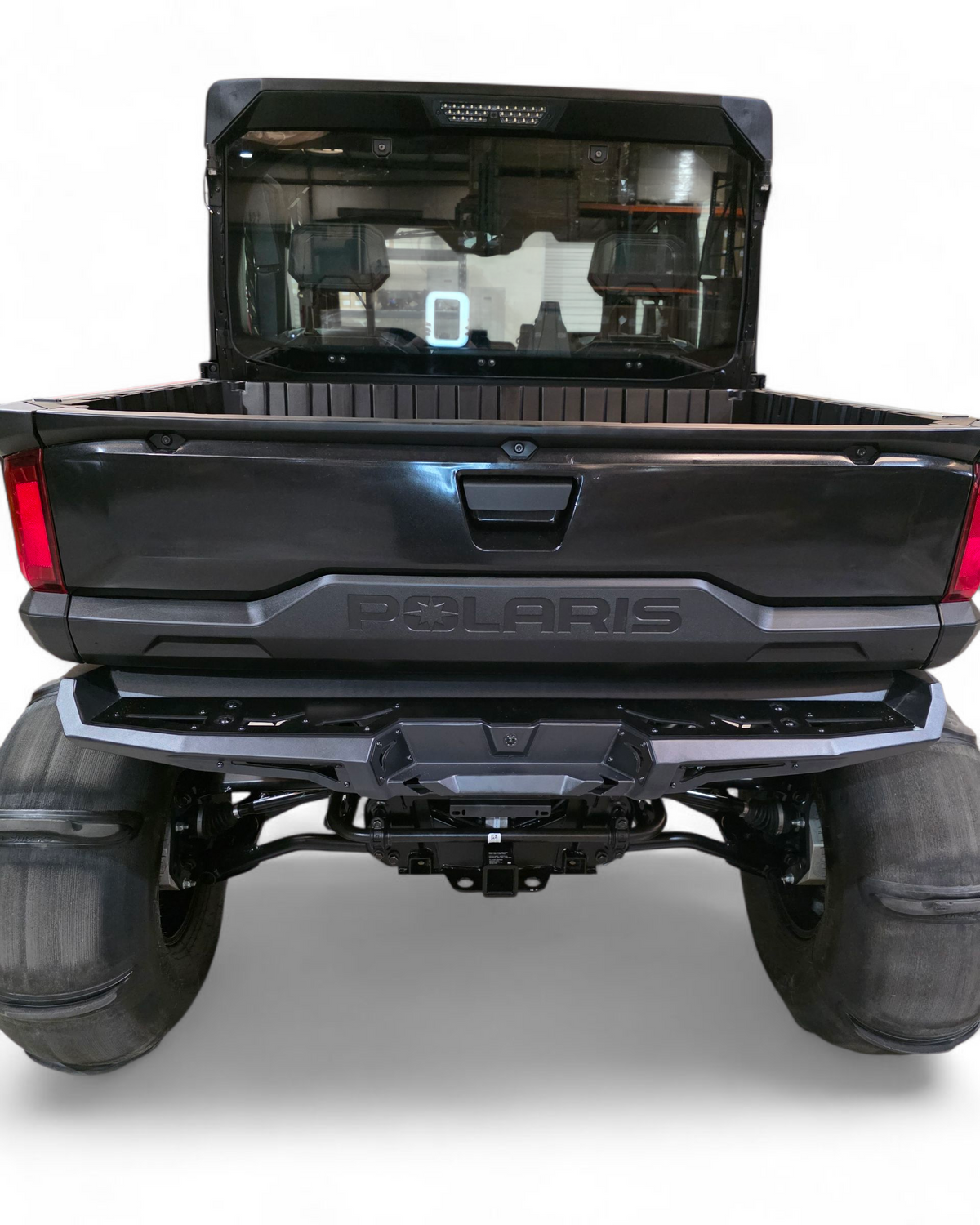 Polaris Ranger XD 1500 rear bumper showing relocated camera and body-line fit