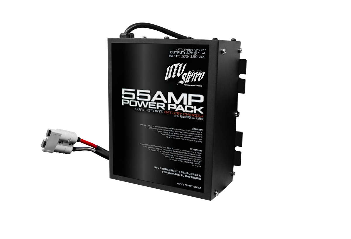 UTV Stereo 55 amp power pack battery charger with power cable and connector