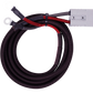 Coiled black braided power cable with Anchi connector and two ring terminals