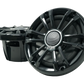 Two black UTV Stereo marine speakers with mesh center grilles