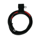 Coiled 8 gauge power wire with black protective sleeve and fuse holder