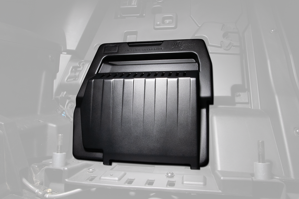 UTV Stereo big battery upgrade mounting bracket installed in vehicle