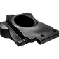 Black molded plastic vehicle subwoofer enclosure with circular speaker mount