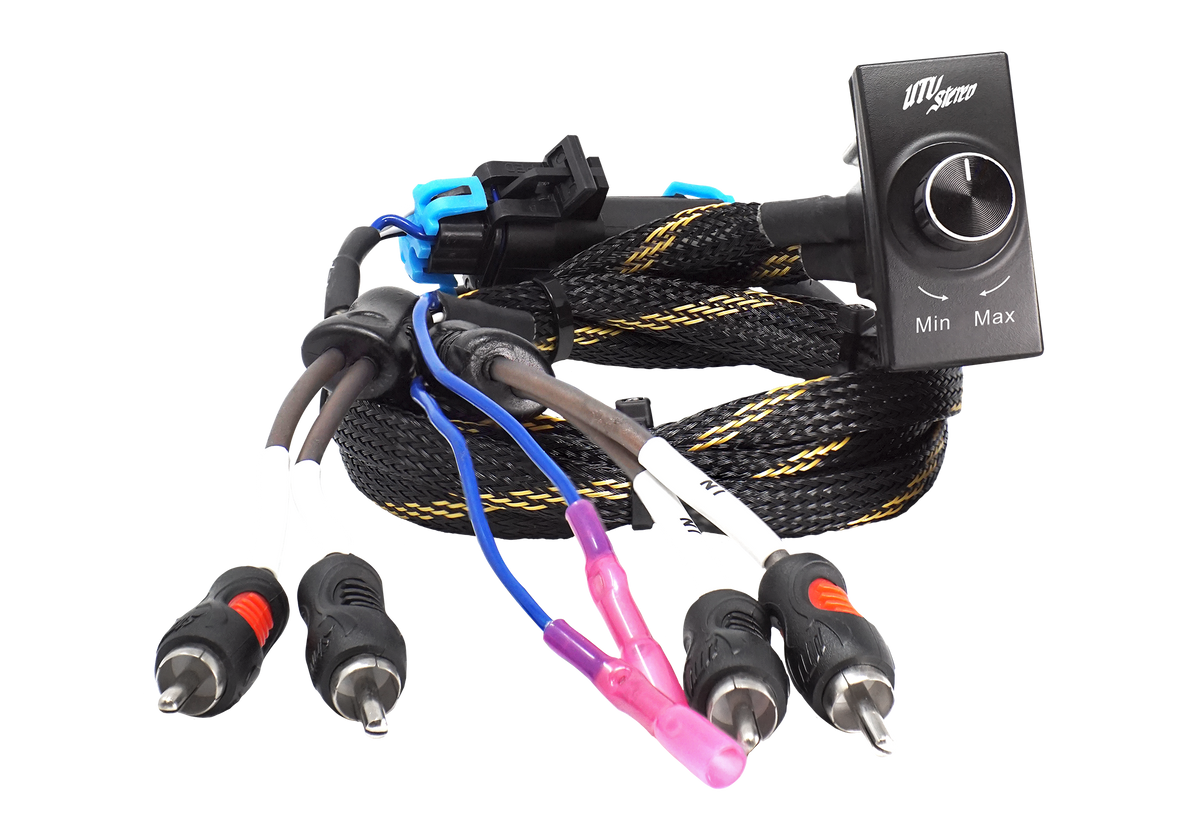 UTV Stereo bass knob controller with wiring harness and RCA connectors