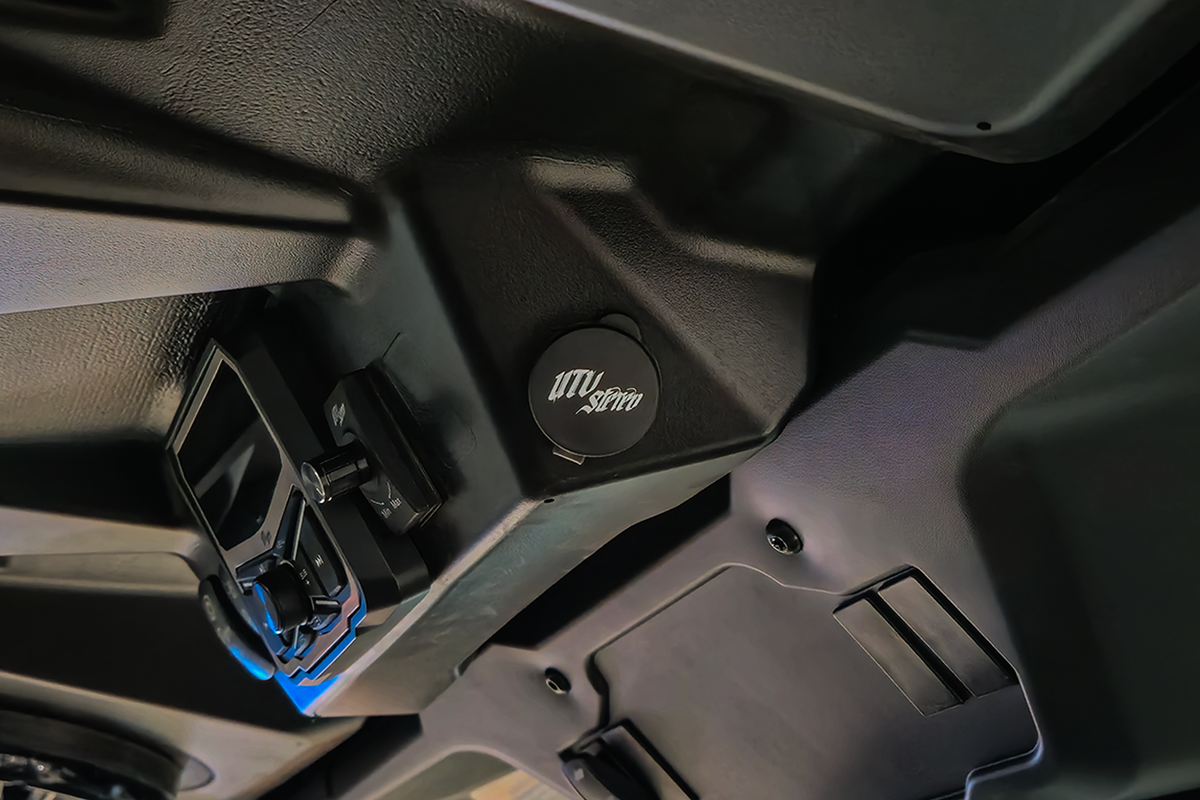 UTV Stereo audio controller mounted in a vehicle overhead console