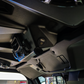 USB port and audio jack mounted on the overhead console of a vehicle cabin