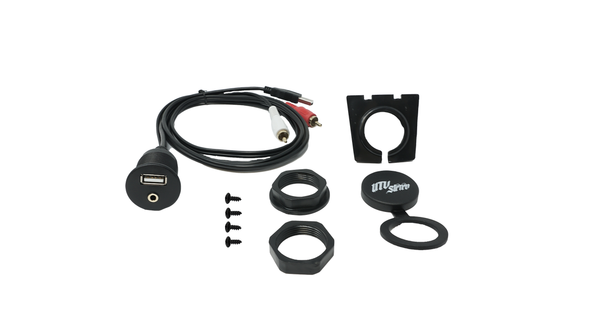 UTV Stereo USB and auxiliary flush mount cable kit with mounting hardware